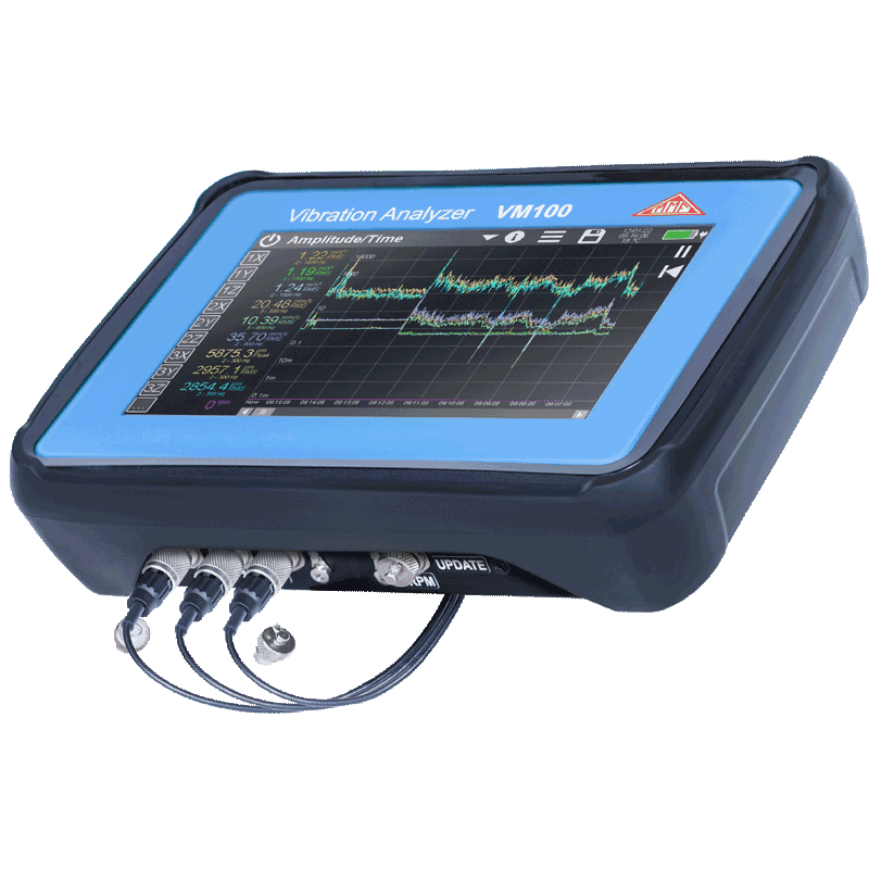 MMF VM100 เครื่องวิเคราะห์การสั่นสะเทือนแบบพกพา พร้อมอินพุต IEPE 3 แกน และ FFT